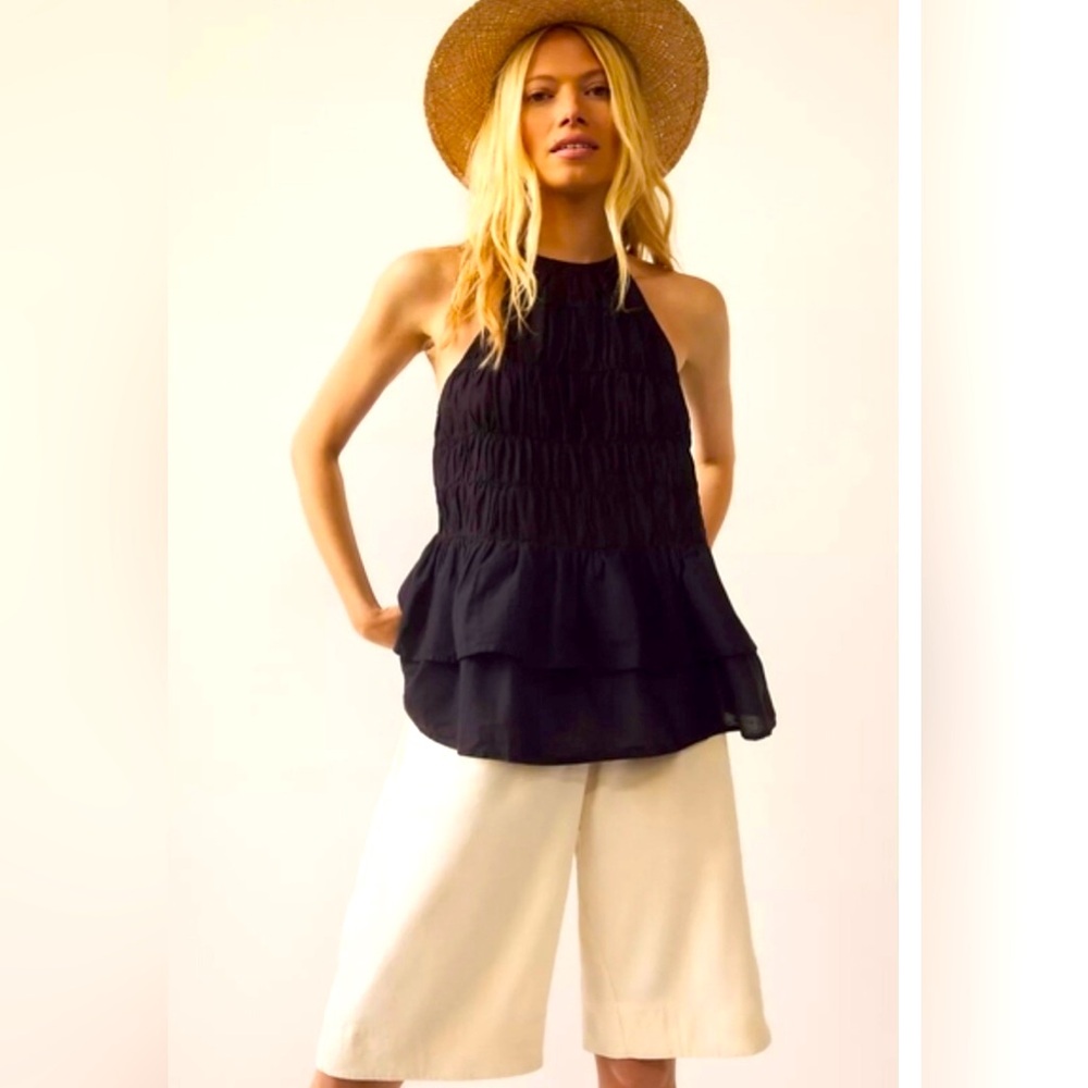 Anthropologie pilcro Smocked sleeveless black top